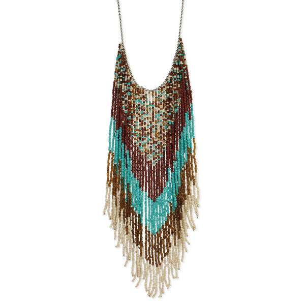 Necklace - Native American Beaded Fringe Long Necklace - Girl Intuitive - zad -