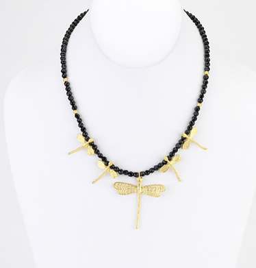 Necklace - Onyx Dragonfly Beaded Necklace - Girl Intuitive - Island Imports -