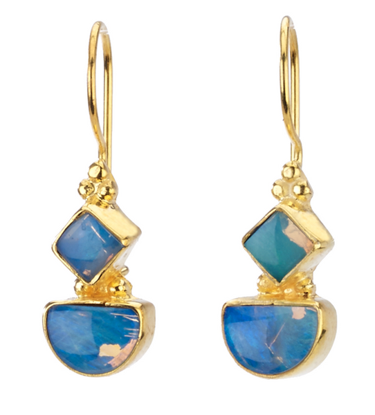 earrings - Opal Double Stone Drop Earrings - Girl Intuitive - Island Imports -