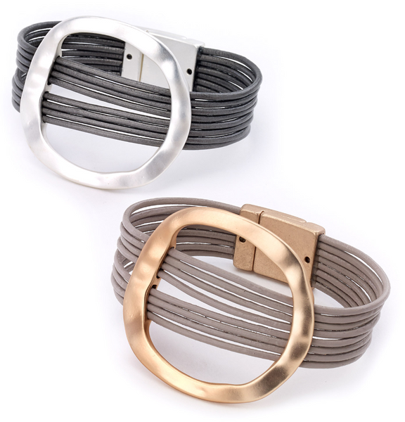 bracelet - Open Oval Multi-Strand Leather Bracelet - Girl Intuitive - Island Imports -