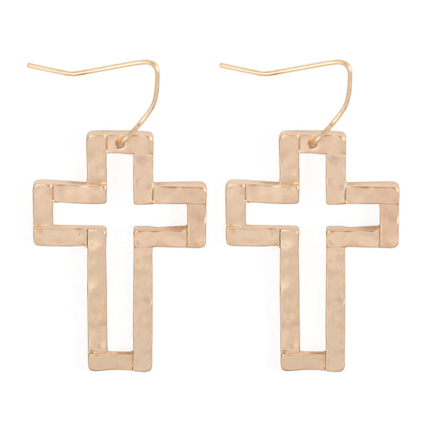 earrings - Open Metal Cross Earrings - Girl Intuitive - MYS Wholesale Inc - Gold