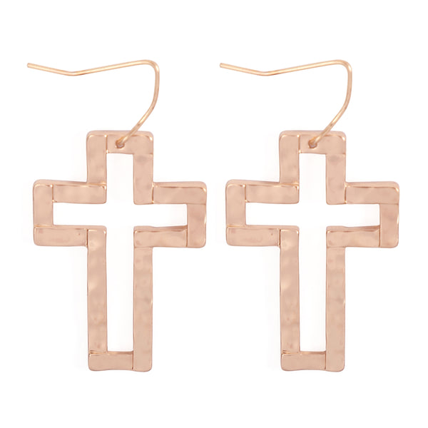 earrings - Open Metal Cross Earrings - Girl Intuitive - MYS Wholesale Inc - Rose Gold