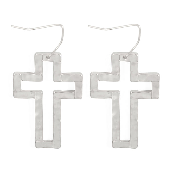 earrings - Open Metal Cross Earrings - Girl Intuitive - MYS Wholesale Inc - Silver