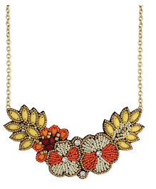 Necklace - Orange Bead Flower Bib Necklace - Girl Intuitive - zad -