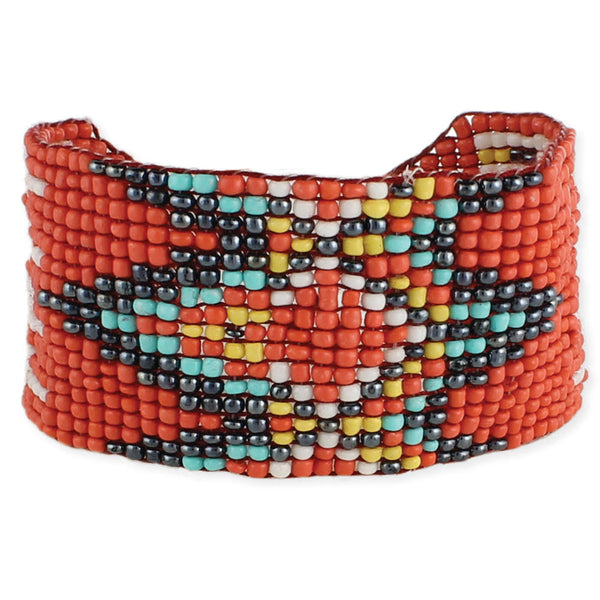 bracelet - Orange, Grey & Turquoise Bead Woven Cuff Bracelet - Girl Intuitive - zad -
