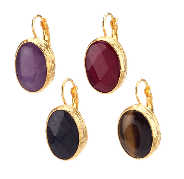 earrings - Oval Agate Drop Earrings - Girl Intuitive - Island Imports -
