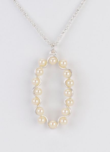 Necklace - Oval Pendant Necklace with Pearl Swirl - Girl Intuitive - Island Imports -