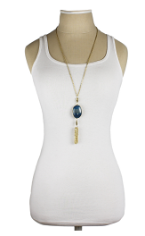 Necklace - Oval Stone Gold Tassel Long Necklace - Girl Intuitive - WorldFinds -