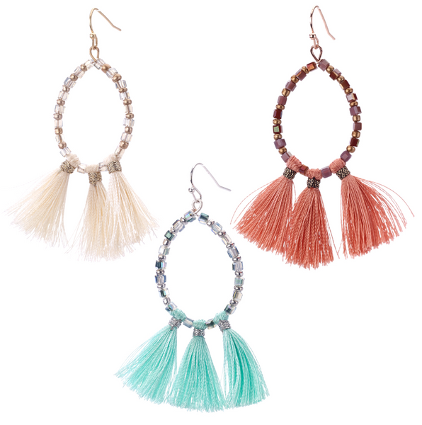 earrings - Oval Hoop Earring with Drop Tassels - Girl Intuitive - Island Imports -