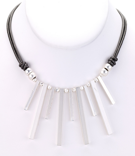 Necklace - Piano Keys Leather Necklace - Girl Intuitive - Island Imports - Silver