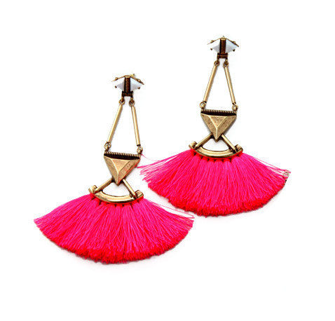 earrings - Pink Neon Fringe Earrings - Girl Intuitive - Girl Intuitive -
