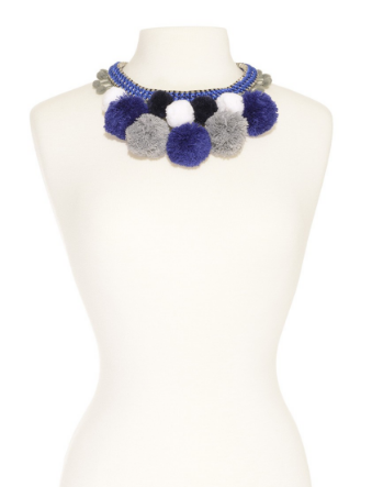 necklace - Pom Pom Bib Necklace - Girl Intuitive - Zenzii - Blue
