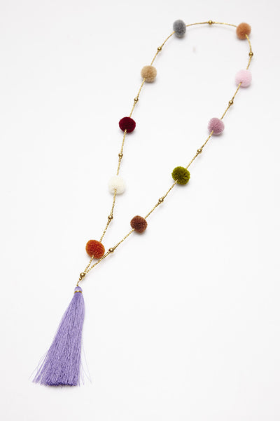 Necklace - Pom Pom Long Necklace with Tassel - Girl Intuitive - Nakamol -