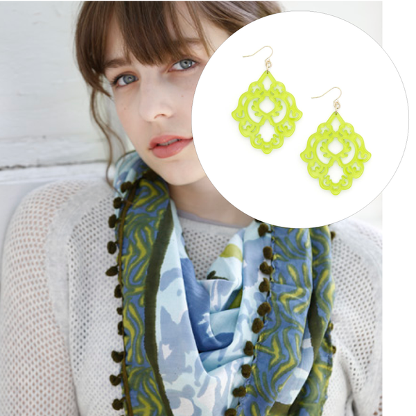 earrings - Pom Pom Scarf and Damask Earrings Gift Set - Girl Intuitive - Zenzii -