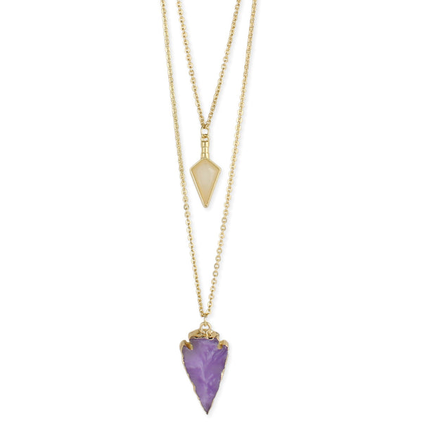 Necklace - Purple Arrowhead Long Necklace - Girl Intuitive - zad -
