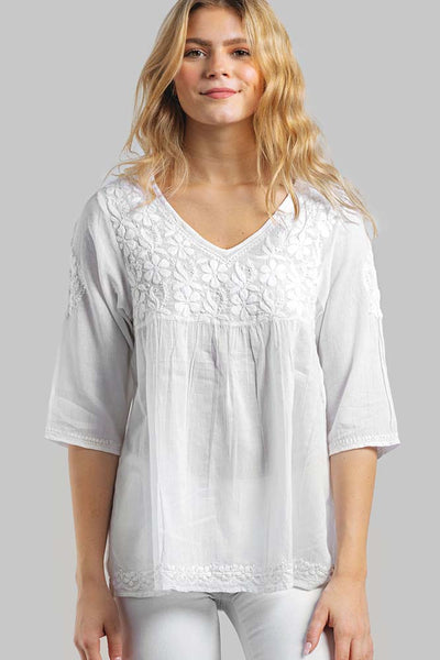 Top - Ramani Embroidered Cotton Top - Girl Intuitive - Sevya - S/M / White