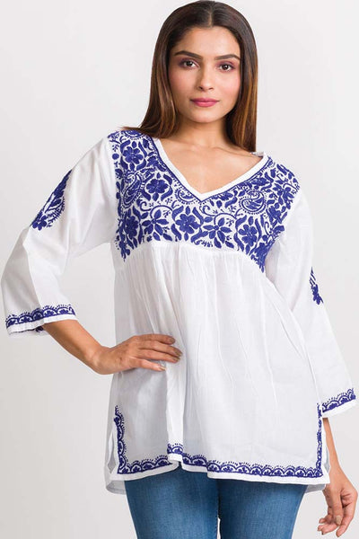 Top - Ramani Embroidered Cotton Top - Girl Intuitive - Sevya -
