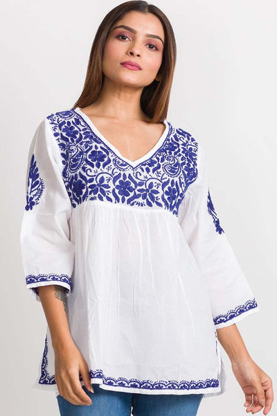 Top - Ramani Embroidered Cotton Top - Girl Intuitive - Sevya -