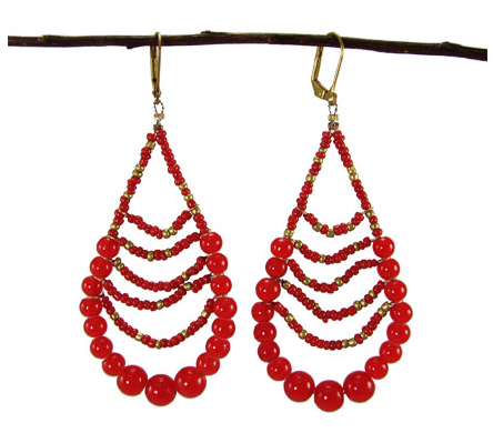 earrings - Red Beaded Teardrop Earrings - Girl Intuitive - WorldFinds -