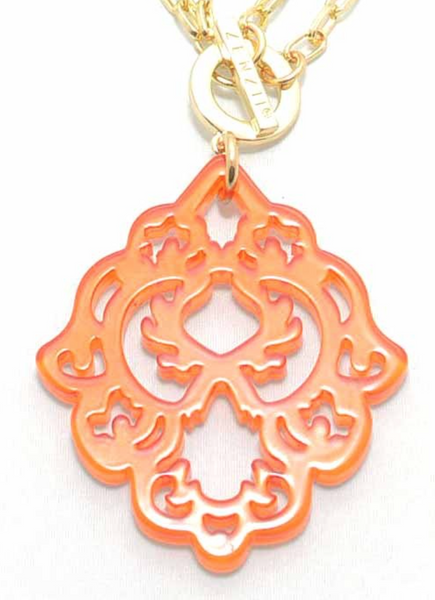 Necklace - Resin Deco Pendant Necklace - Girl Intuitive - Zenzii - Orange