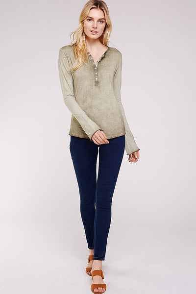 Top - Revered Oil Wash Button Down Henley - Girl Intuitive - Urban X -