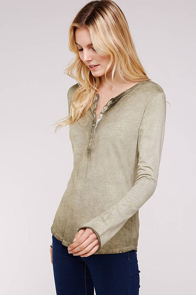 Top - Revered Oil Wash Button Down Henley - Girl Intuitive - Urban X -