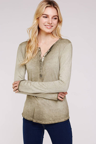 Top - Revered Oil Wash Button Down Henley - Girl Intuitive - Urban X - XL / Green