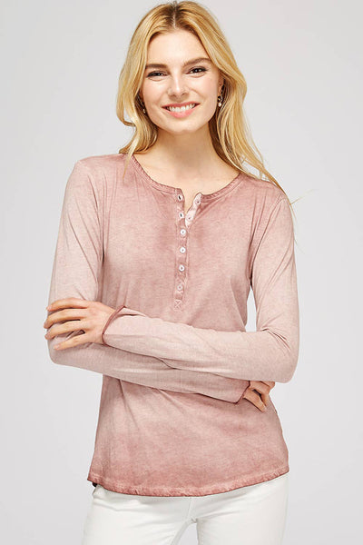 Top - Revered Oil Wash Button Down Henley - Girl Intuitive - Urban X - S / Pink