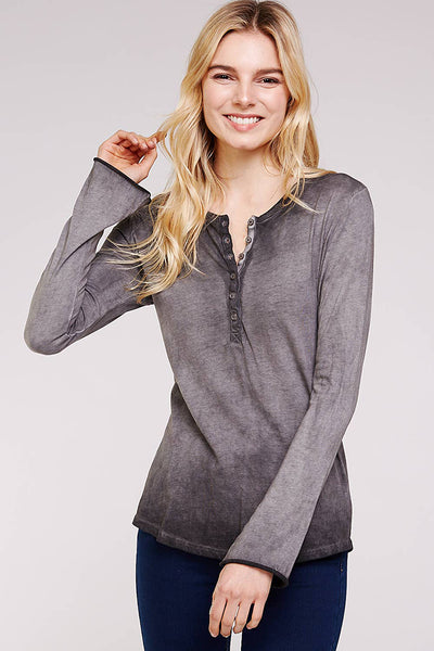 Top - Revered Oil Wash Button Down Henley - Girl Intuitive - Urban X - S / Gray