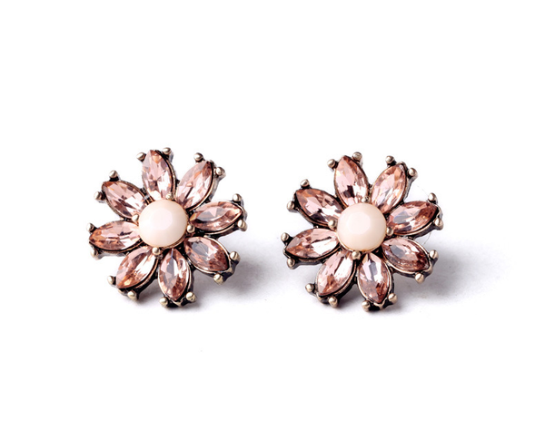 earrings - Rose Pink Crystal Flower Stud Earrings - Girl Intuitive - Girl Intuitive -