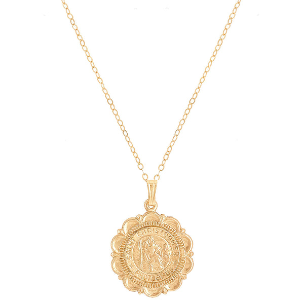 Necklace - Gold-Filled Saint Christopher Coin Pendant Necklace - Girl Intuitive - Mod + Jo -