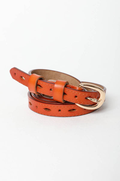 Belt - Scallop Skinny Leather Belt - Girl Intuitive - Leto - One Size / Orange