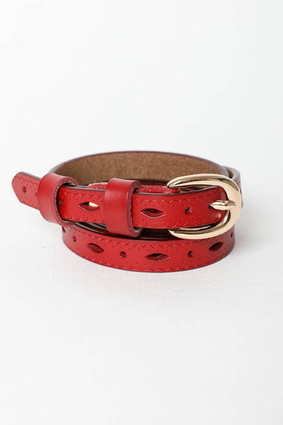 Belt - Scallop Skinny Leather Belt - Girl Intuitive - Leto - One Size / Red