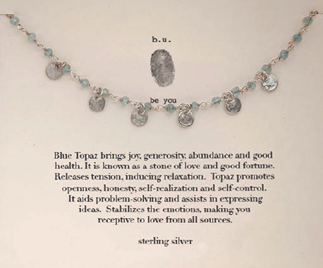 Necklace - Sterling Silver Semi-Precious Stones Chain Necklace - Blue Topaz - Girl Intuitive - BU -