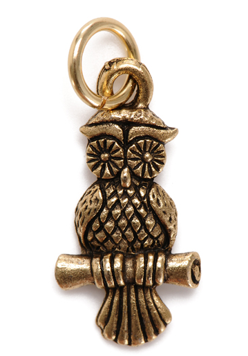 Charm - Owl Charm Silver or Gold - Girl Intuitive - Jillery - Gold