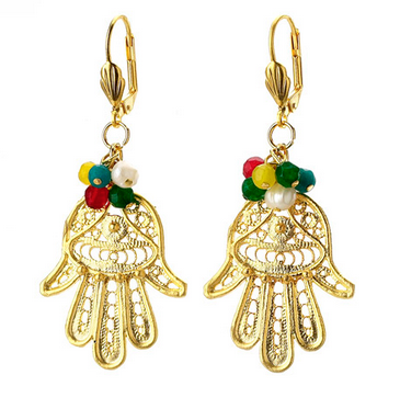 earrings - Hamsa Beaded Dangling Earrings - Girl Intuitive - Island Imports -