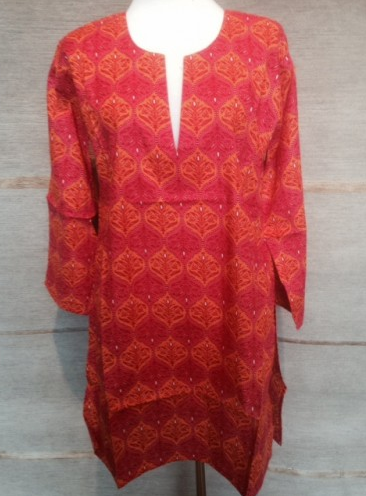 Tunic - Cotton Tunic Top in Red with Orange Damask - Girl Intuitive - Dolma -