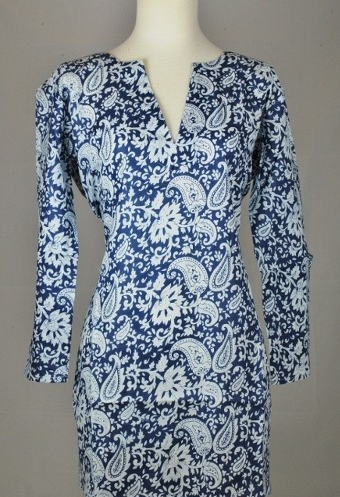 Tunic - Cotton Tunic Top Blue with White Paisleys - Girl Intuitive - Dolma -