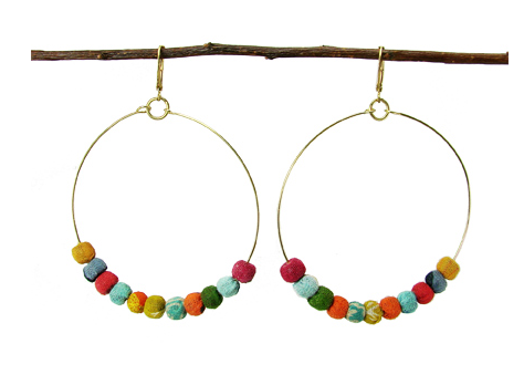 earrings - Kantha Fabric Hoop Earrings - Girl Intuitive - WorldFinds -