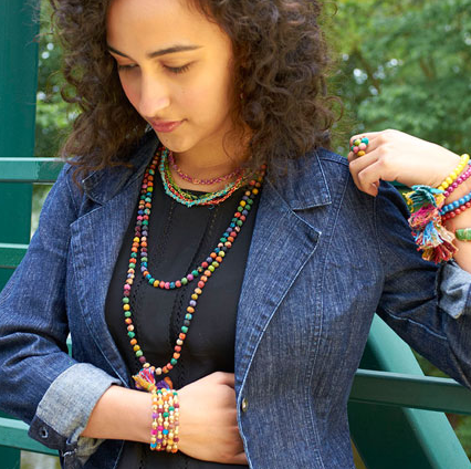 bracelet - Colorful Spiral Pom Pom Beaded and Tassel Bracelet - Girl Intuitive - WorldFinds -