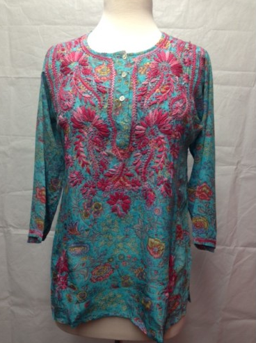 Tunic - Silk Embroidered Tunic Pink and Blue - Girl Intuitive - Dolma -