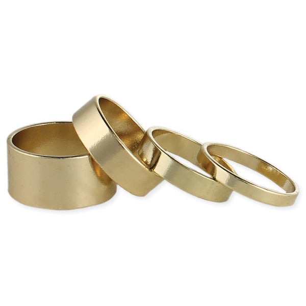 Ring - Set of 4 Thin & Wide Gold Band Rings - Girl Intuitive - zad -