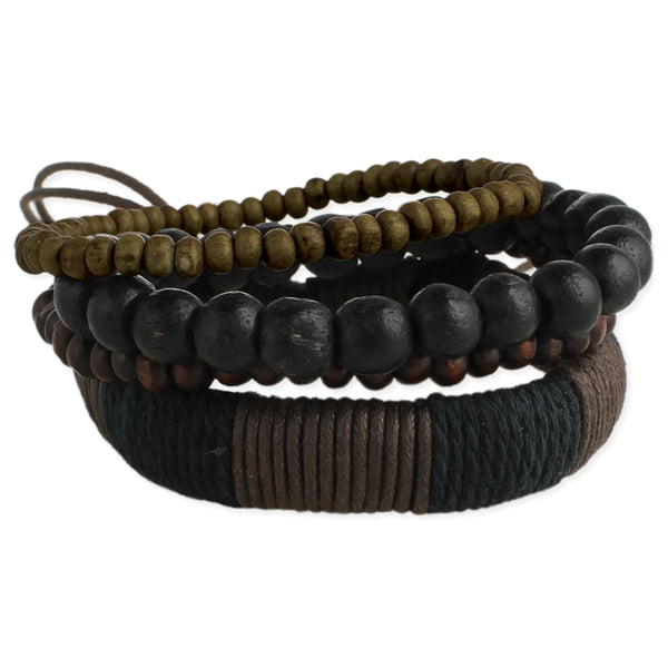 bracelet - Set of 4 Wood & Cord Wrap Men's Bracelet - Girl Intuitive - zad -
