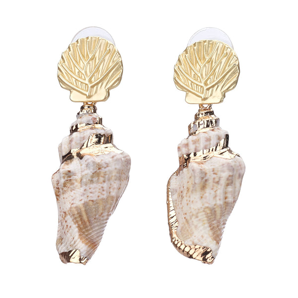 earrings - Shell Drop Gold Stud Earrings - Girl Intuitive - Island Imports -