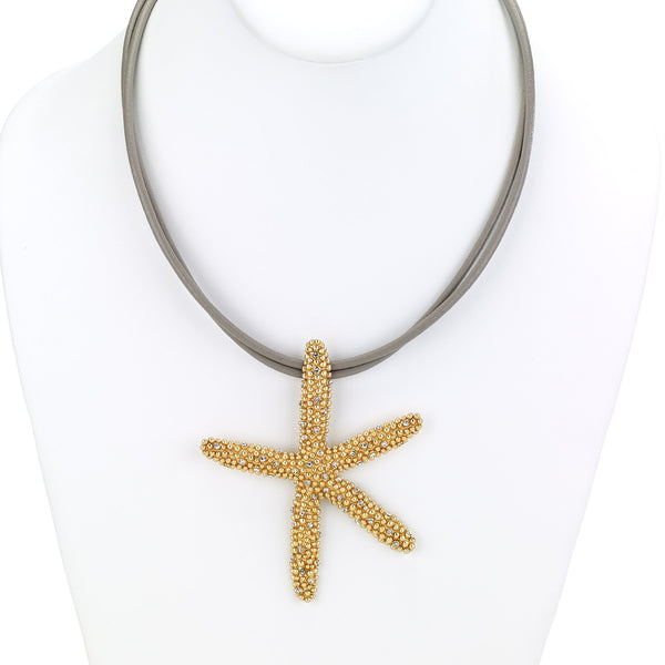 Necklace - Short Leather Necklace with Starfish Pendant - Girl Intuitive - Island Imports - 16" / Gold / Leather