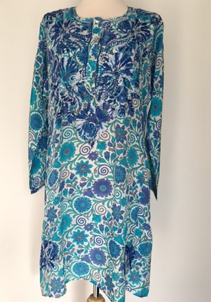 Tunic - Silk Long Tunic in Cobalt Embroidery - Girl Intuitive - Dolma -
