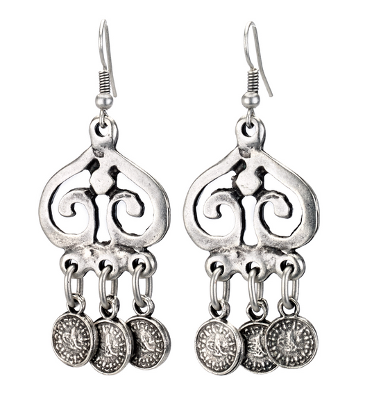 earrings - Silver Coin Drop Earrings - Girl Intuitive - Island Imports -