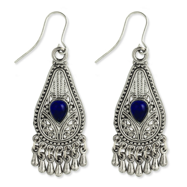earrings - Silver Filigree Teardrop Earring - Girl Intuitive - zad - Blue
