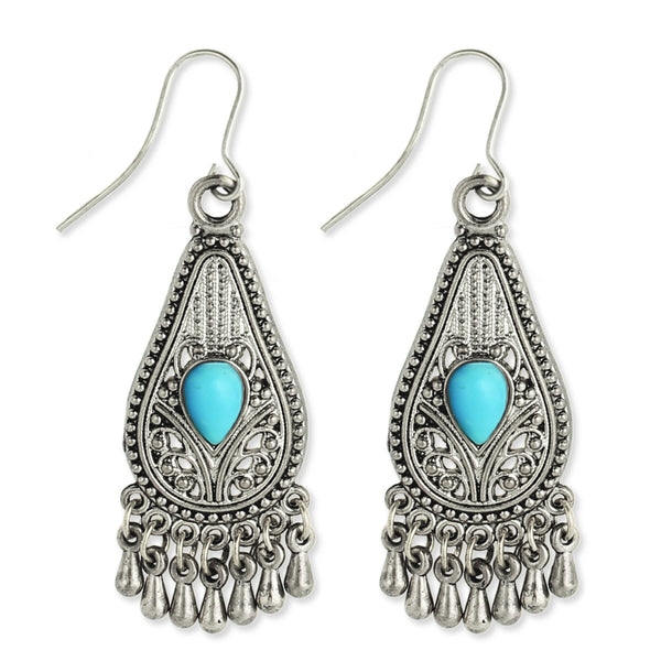 earrings - Silver Filigree Teardrop Earring - Girl Intuitive - zad - Turquoise
