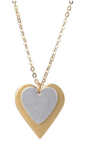 Necklace - Small Silver Over Gold Heart Pendant - Girl Intuitive - Jillery -
